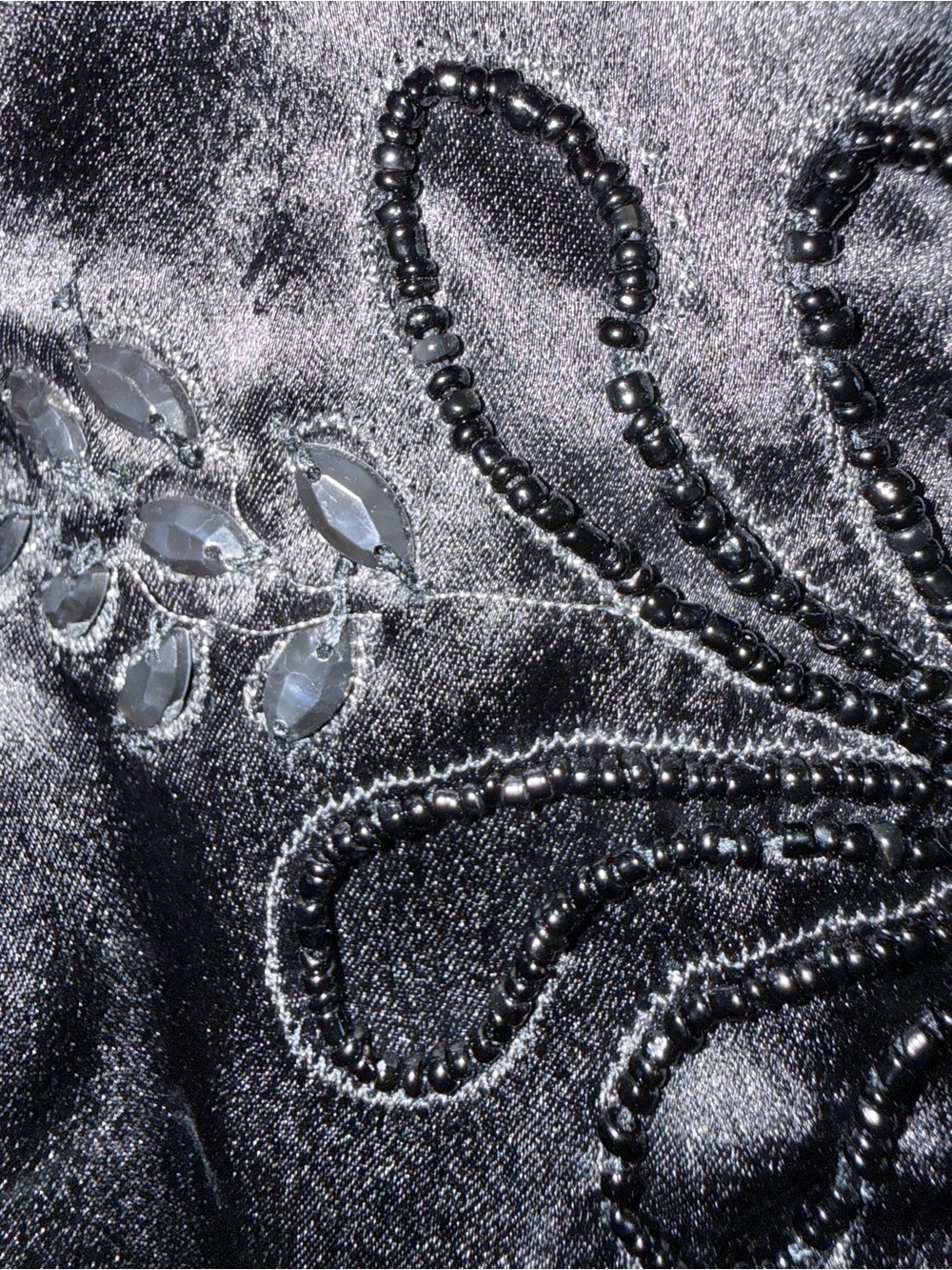 Vintage Carlings Black Satin Intricate Beaded Floral Camisole Goth Fairy Size 42 - Picture 6 of 6